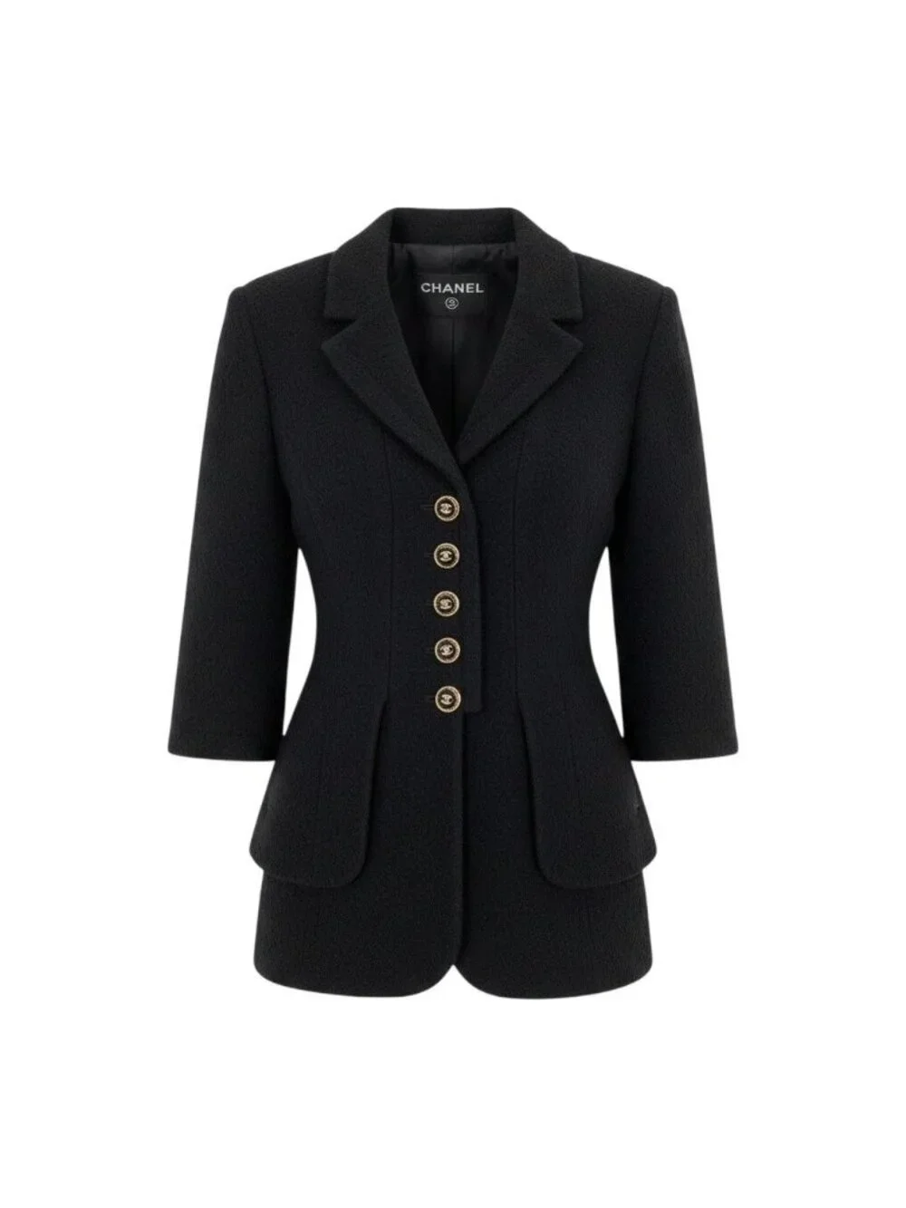 Chanel Cropped Tweed Jacket CC Logo 38 Black